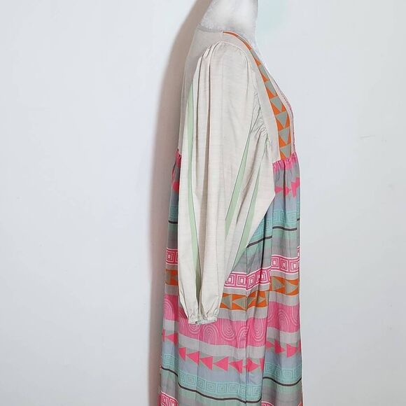 Pink and Gray Puff Sleeve Boho Print Oversized Midi Dress NWOT Size Medium - Picture 5 of 10